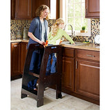 Guidecraft Kitchen Helper Tower Step-Up - Espresso: Adjustable Counter Height, Toddler Step Stool with Handholds for Little Children, Kids' Learning Furniture