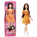 Barbie Fashionistas Doll #160 with Brunette Hair Polka Dot Off-The-Shoulder Dress, Toy for Kids 3 to 8 Years Old