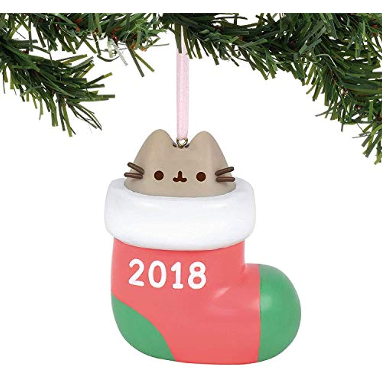 GUND Festive 11" Pusheen Stocking Bundle with 3.5" 2018 Stocking Ornament