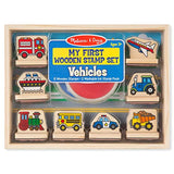 Melissa & Doug Deluxe Wooden Stamp Set ABCs 123s & First Wooden Stamp Set – Vehicles