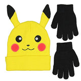 Novelty Pokemon Pikachu Ear Youth Beanie with Black Mittens