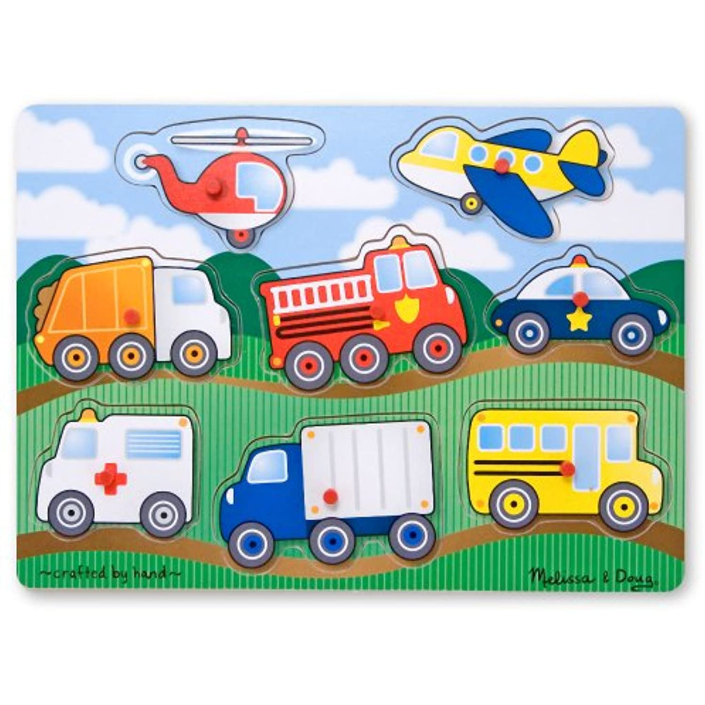 Melissa & Doug Vehicles Theme Peg Puzzle & 1 Scratch Art Mini-Pad Bundle (01874)