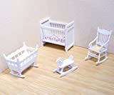 Melissa & Doug Classic Wooden Dollhouse Nursery Furniture (4pc) - Crib, Basinette, Rocker, Rocking Horse