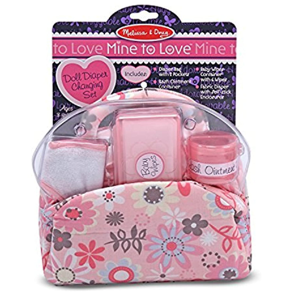 Melissa & Doug Bundle Includes 2 Items Mine to Love Brianna 12-Inch Soft Body Baby Doll with Hair and Outfit Mine to Love Doll Diaper Changing Set with Bag, Wipes