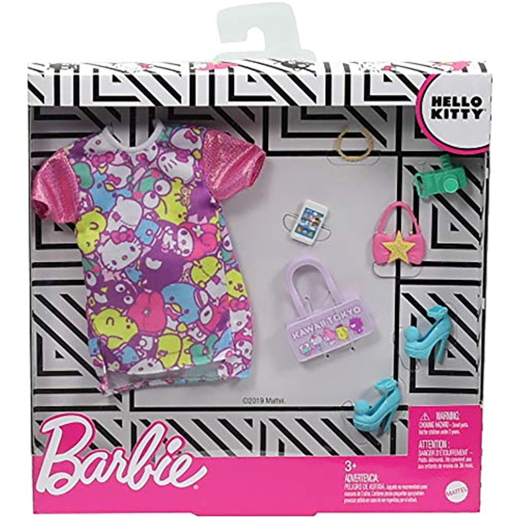 Barbie Storytelling Fashion Pack of Doll Clothes Inspired by Hello Kitty & Friends: Dress with Character Print & 6 Accessories Dolls, Gift for 3 to 8 Year Olds