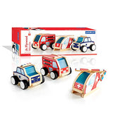 Guidecraft Jr Plywood Community Vehicles - Fire Truck, Emergency Helicopter, and Police Car - Kids Toys Set