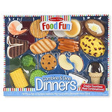 Melissa & Doug Bundle Includes 2 Items Food Fun Combine & Dine Dinners Toy, Blue Condiments Set (6 pcs) - Play Food, Stainless Steel Caddy