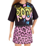 Barbie Fashionistas Doll #155 with Blond Hair with Rock Tee and Skirt, Toy for Kids 3 to 8 Years Old