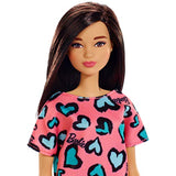 Barbie Doll, Brunette, Wearing Pink and Blue Heart-Print Dress and Platform Sneakers, for 3 to 7 Year Olds (GHW46)
