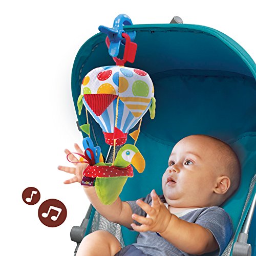 Stroller Activity Toy Musical Early Development Motion Activated Sound Effects With Clip On Attachment, Wind Chime Cute Kids Plush Animal with Teethers for 0 to 36 Months Boys Girls