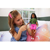 Barbie Fashionistas Doll #144 with Long Brunette Braids Wearing Neon Green Animal-Print Top, Pink Shorts, White Sandals & Earrings, Toy for Kids 3 to 8 Years Old