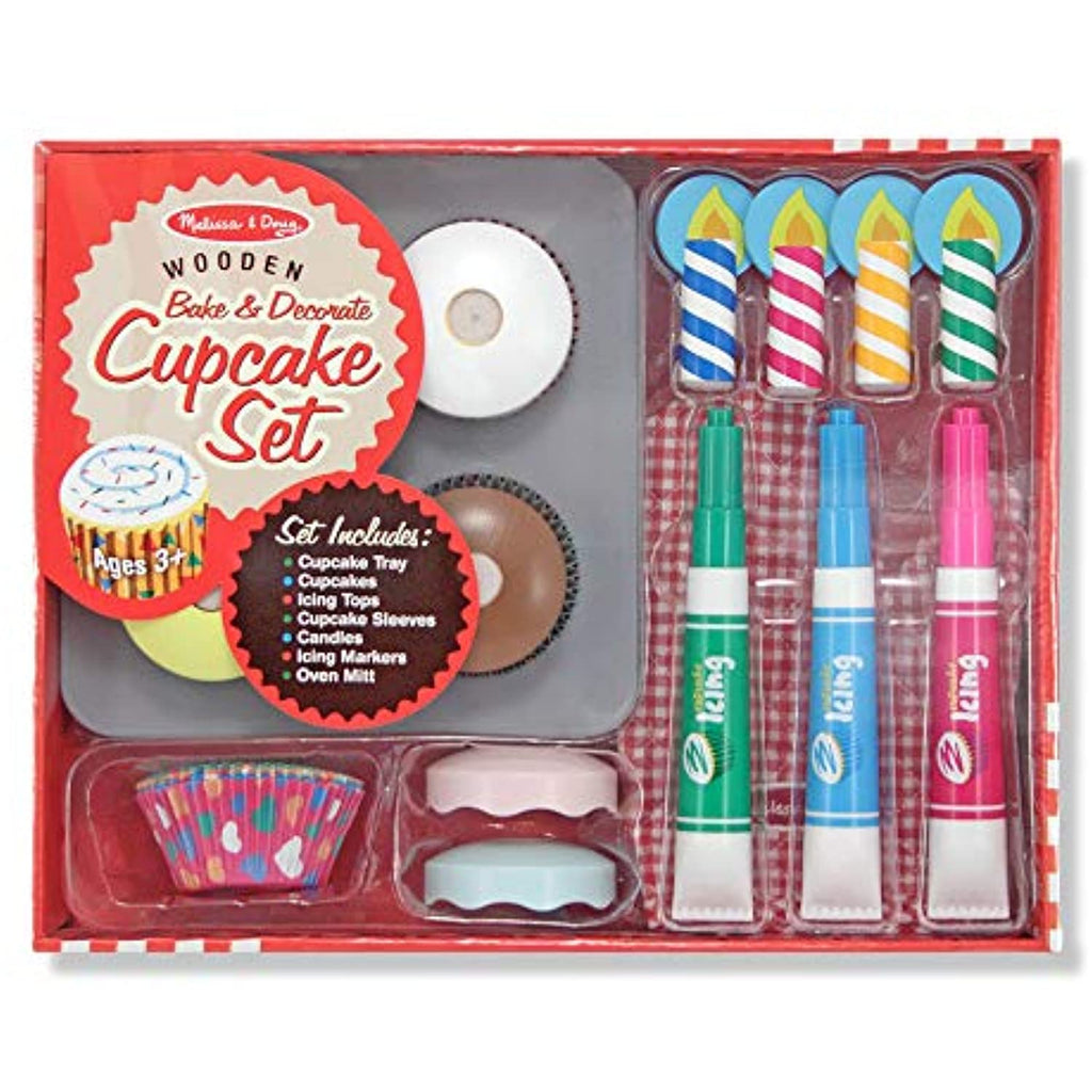 Melissa & Doug Bake and Decorate Cupcake Set - Play Food Set & 1 Scratch Art Mini-Pad Bundle (04019)