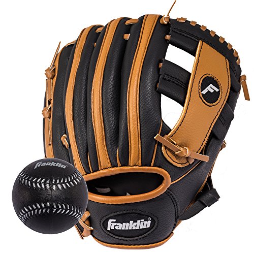 Franklin Sports RTP Teeball Performance Gloves & Ball Combo, Black/Tan, 9.5", Right Hand Throw