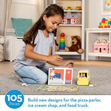 Melissa & Doug Magnetivity Magnetic Tiles Building Playset – Pizza & Ice Cream Shop w/Food Truck Vehicle (105 Pieces, STEM Toy)