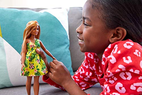 Barbie Fashionistas Doll with Long Blonde Hair Wearing Tropical Print Dress and Accessories, for 3 to 8 Year Olds