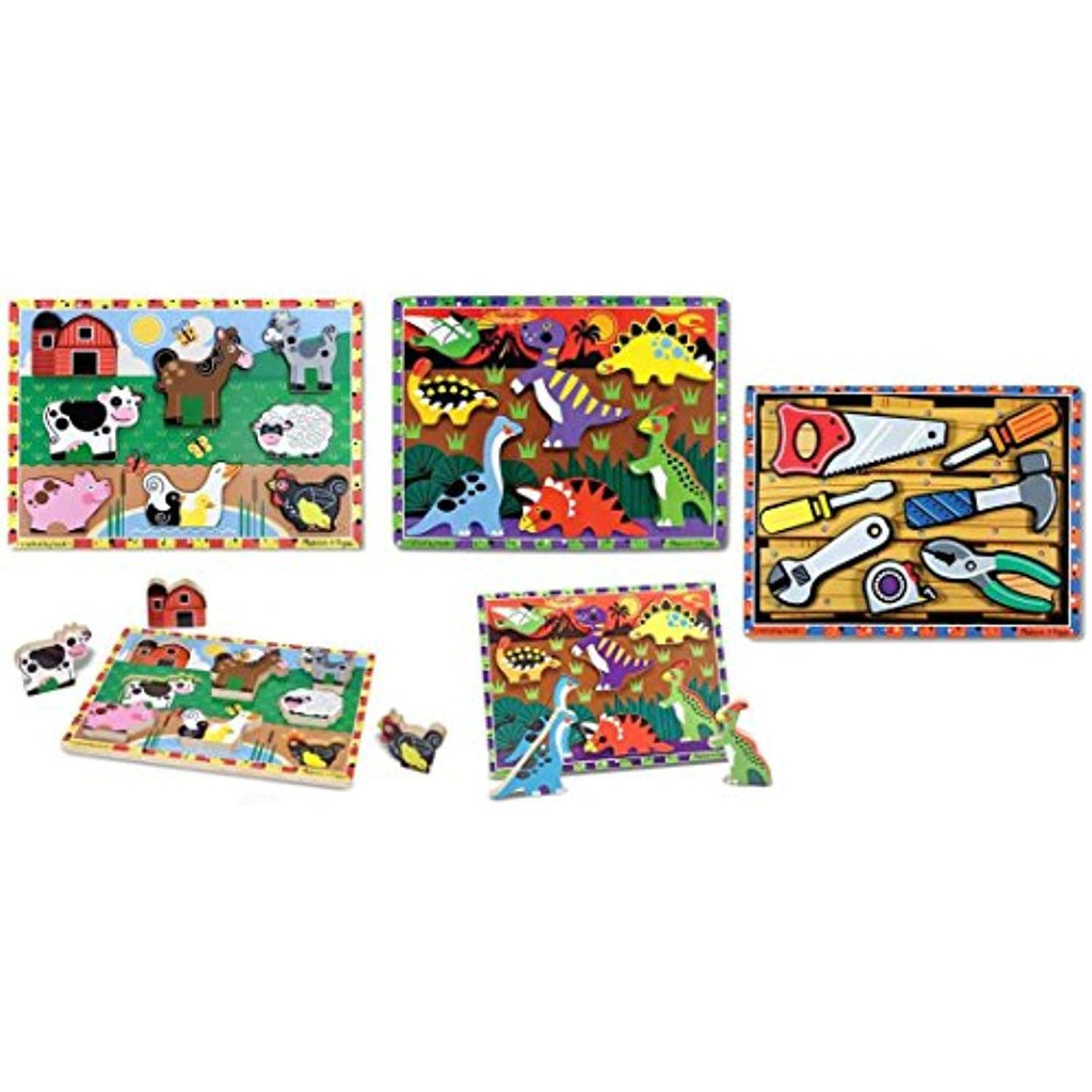Melissa and Doug Chunky Puzzle Bundle Set / 1 - Dinosaurs 1 - Tools and 1 - Construction
