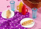 Barbie Outdoor Furniture, Pink Picnic Table with Adjustable Seats and Hot Dog Picnic for 4