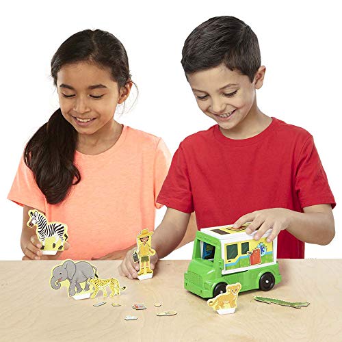 Melissa & Doug Magnetivity Magnetic Tiles Building Playset – Safari Rescue Truck Vehicle (6 Panels, 28 Accessory Magnets, STEM Toy)