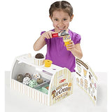 Melissa & Doug Bundle Includes 2 Items Wooden Scoop and Serve Ice Cream Counter (28 pcs) - Play Food and Accessories Triple-Layer Party Cake Wooden Play Food Set