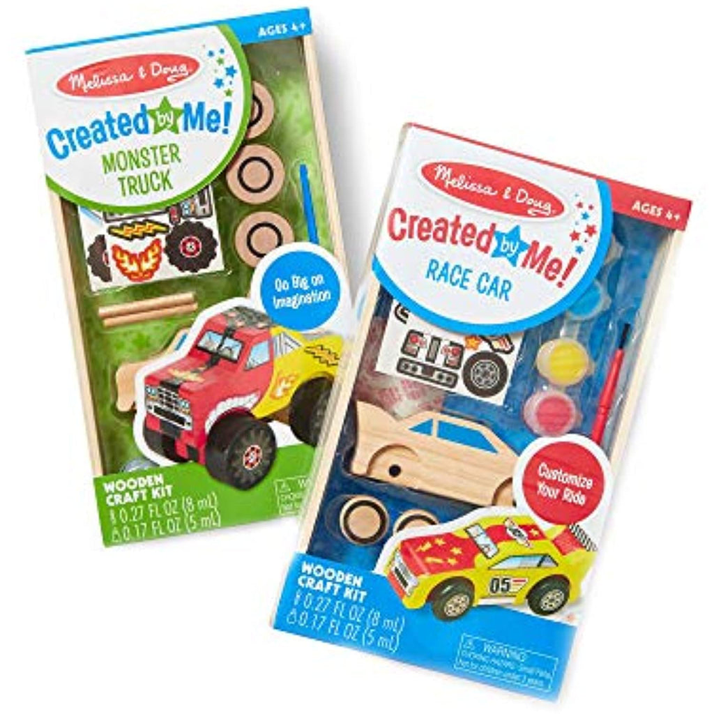 Melissa & Doug Decorate-Your-Own Wooden Craft Kits Set - Race Car and Monster Truck