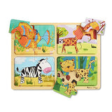 Melissa & Doug Natural Play Wooden Puzzle: Animal Patterns (Four 4-Piece Animal Puzzles)