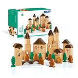 Guidecraft City Building Blocks - 65 Piece Themed Educational Wooden Toy with Storage Bag, Includes Trees and Town People