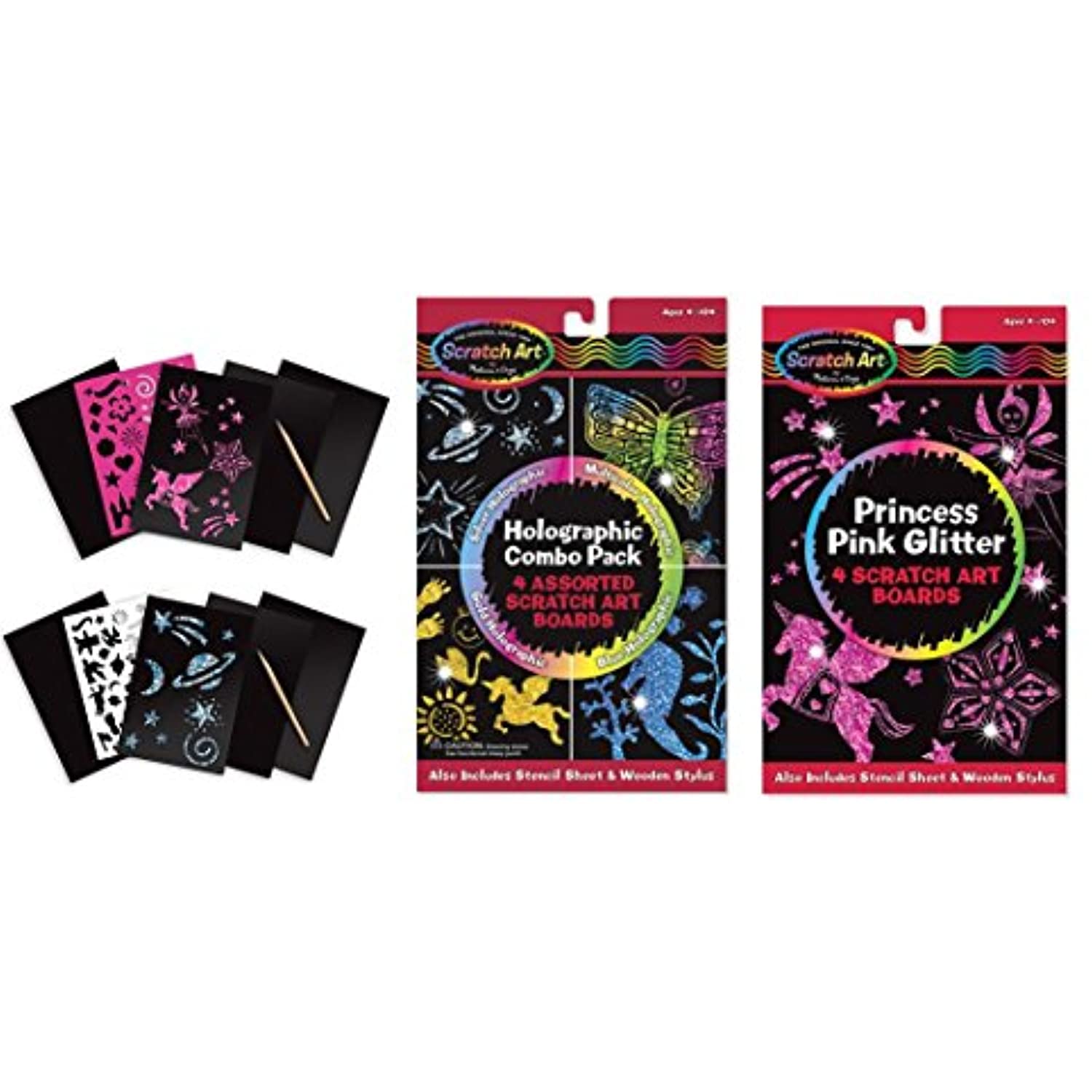 Melissa & Doug Scratch Art Bundle - Holographic Combo Pack + Princess Pink Glitter