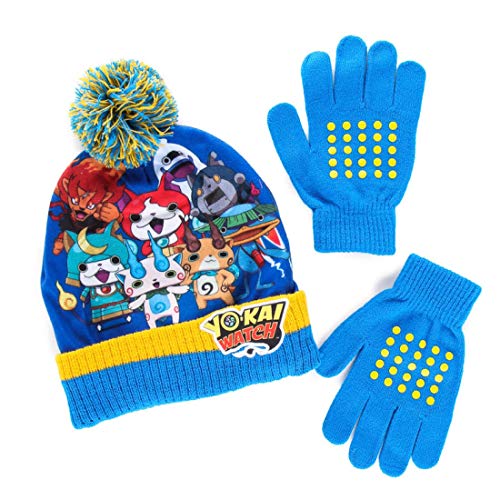 Yo -Kai Watch Posse Knit 2 Piece Hat & Glove Set (One size, Blue)