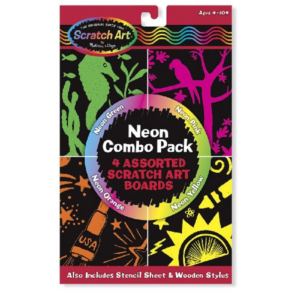 Melissa & Doug Neon Combo Pack: Scratch Art 4-Sheet Pack + Free Scratch Art Mini-Pad Bundle [58407]
