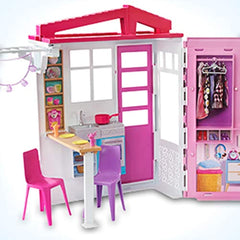 Barbie Doll and Dollhouse, Portable 1-Story Playset with Pool and Accessories, for 3 to 7 Year Olds