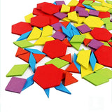 Set of 155 Wooden Pattern Blocks Geometric Manipulative Shape Puzzle Kindergarten Graphical Classic Educational Montessori Tangram Toys for Kids Ages 4-8 Jigsaw Puzzles Gift with 24 Pcs Design Cards