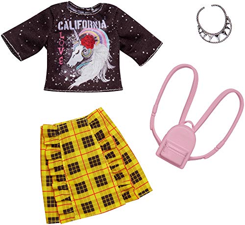 Barbie Complete Looks Doll Clothes, Outfit Dolls Featuring California Love Tee and Plaid Skirt Plus 2 Accessories, Gift for 3 to 8 Year Olds