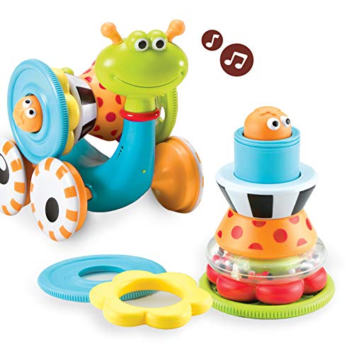 Yookidoo Musical Crawl N' Go Snail Toy with Stacker - Promotes Baby's Crawling and Walking. Rolls and Spins Its Shell As It Moves.