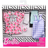 Barbie Clothes, 2 Outfits Doll Include a Strawberry-Print Dress, a Checked Dress and Top, Plus a Strawberry-Decorated Purse and Heart-Shaped Sunglasses, Gift for 3 to 8 Year Olds