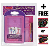 Melissa & Doug Fashion Design Activity Kit w/ 9 Double Sided Textured Fashion Plates & 1 Scratch Art Mini-Pad Bundle (04312)