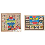 Melissa & Doug Deluxe Wooden Stamp Set ABCs 123s & First Wooden Stamp Set – Vehicles