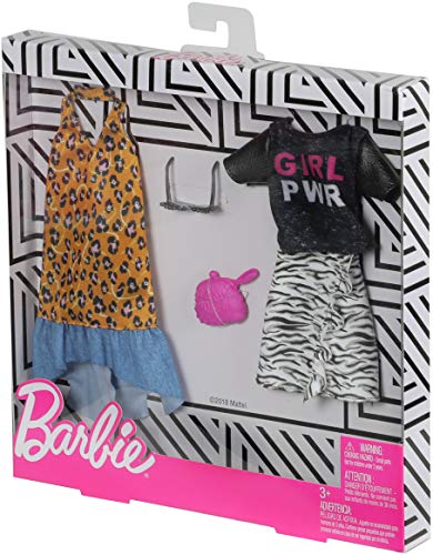Barbie Clothes: 2 Outfits for Barbie Doll Feature “Girl Power” Tee and Animal Prints On Long Dress and Ruffled Skirt, Gift for 3 to 8 Year Olds