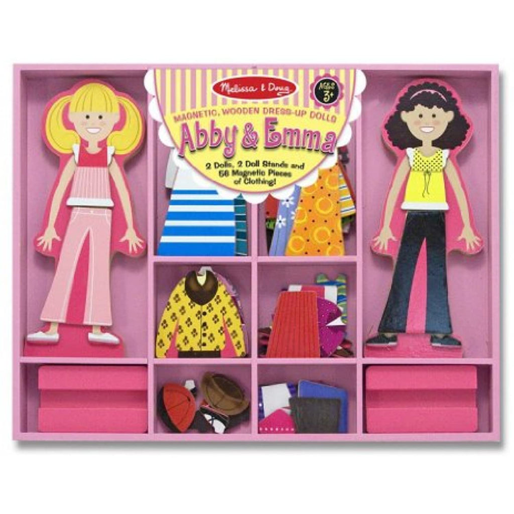 Melissa & Doug Abby & Emma - Magnetic Dress Up Wooden Doll & Stand & 1 Scratch Art Mini-Pad Bundle (04940)