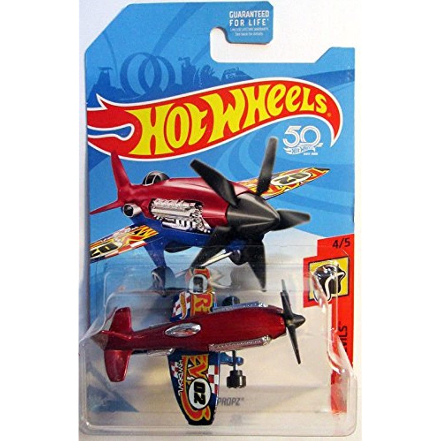 Hot Wheels 2018 50th Anniversary HW Daredevils Mad Propz (Airplane), Red and Blue