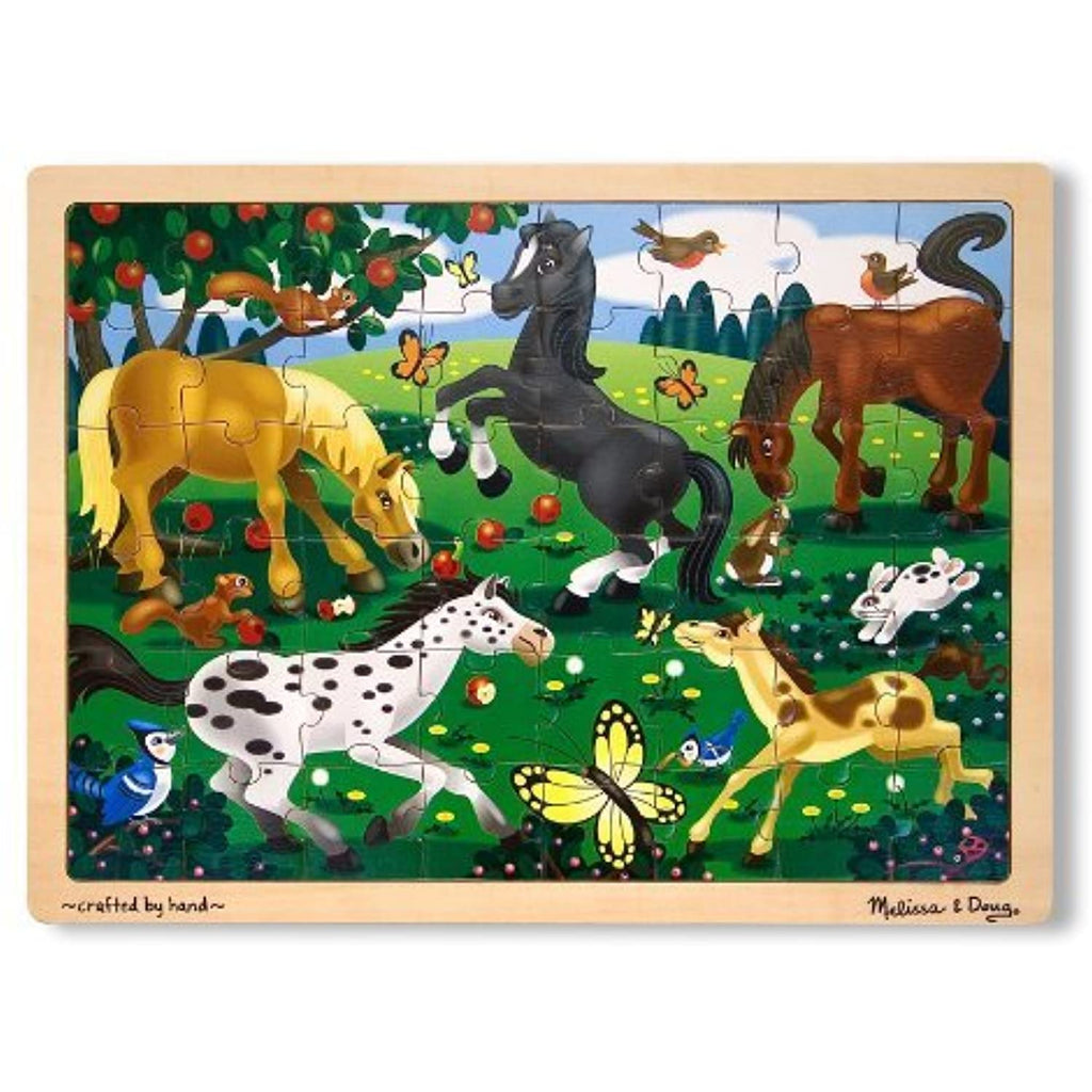 Melissa & Doug 'Frolicking Horses' 48-Piece Wooden Jigsaw Puzzle + Free Scratch Art Mini-Pad Bundle [38010]