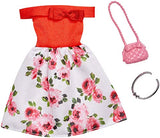 Barbie Complete Looks Doll Clothes, Outfit Dolls Featuring Off-Shoulder Red and Floral Dress and 2 Accessories, Gift for 3 to 8 Year Olds