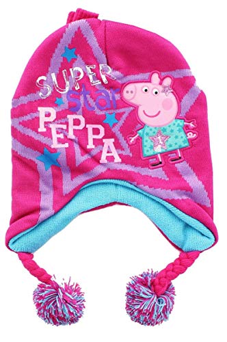 Peppa Pig Super Star Girls Beanie Knit Pom Pom Hat Glove Set, Pink
