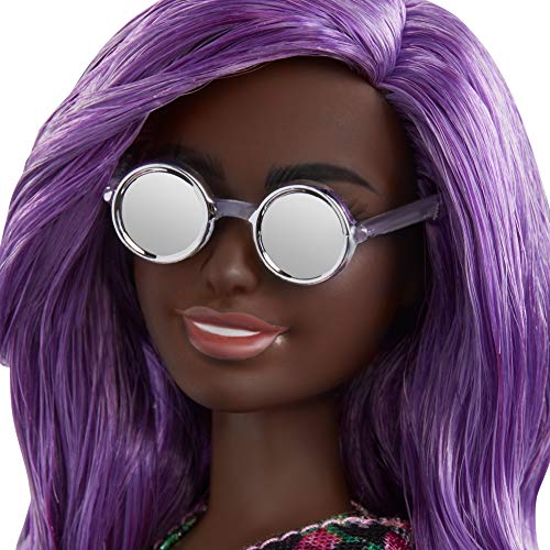 Barbie Fashionistas Doll with Purple Hair Wearing Black Floral Dress, for 3 to 8 Year Olds