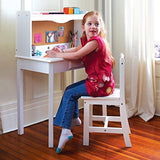 Guidecraft Classic Kids Desk and Chair Set - White: Kids Study Table with Hutch, Cork Board and Drawer, Children's Furniture