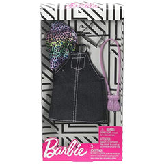 Barbie Clothes Black Denim Jumper and Animal Print Top, Plus 2 Accessories Dolls, Gift for 3 to 7 Year Olds