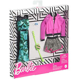 Barbie Fashions 2-Pack Clothing Set, 2 Outfits Doll Include Pink Sport Jacket, Gray Shorts, Blue Tropical Print Dress & 2 Accessories, for Kids 3 to 8 Years Old