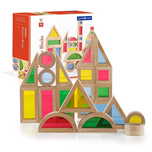 Guidecraft Jr. Rainbow Blocks: 40 Piece Set - Kids Learning & Educational Toys, Stacking Blocks