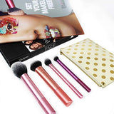 Real Techniques Makeup Brush Set with Sponge Blender for Eyeshadow, Foundation, Blush, and Concealer, Set of 5