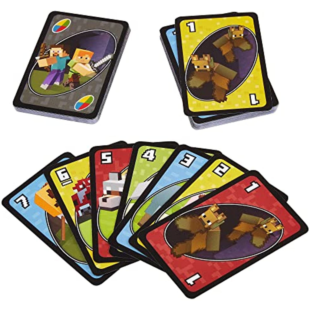Mattel Games UNO Minecraft Card Game, Now UNO fun includes the world of Minecraft, Multicolor, Basic Pack