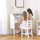 Guidecraft Jr. Roll-Top Desk - White: Kids Wooden Study Table and Chair Set, Toddlers Classrooms & Playrooms Furniture, Multiple Storage Shelf & Two Drawers